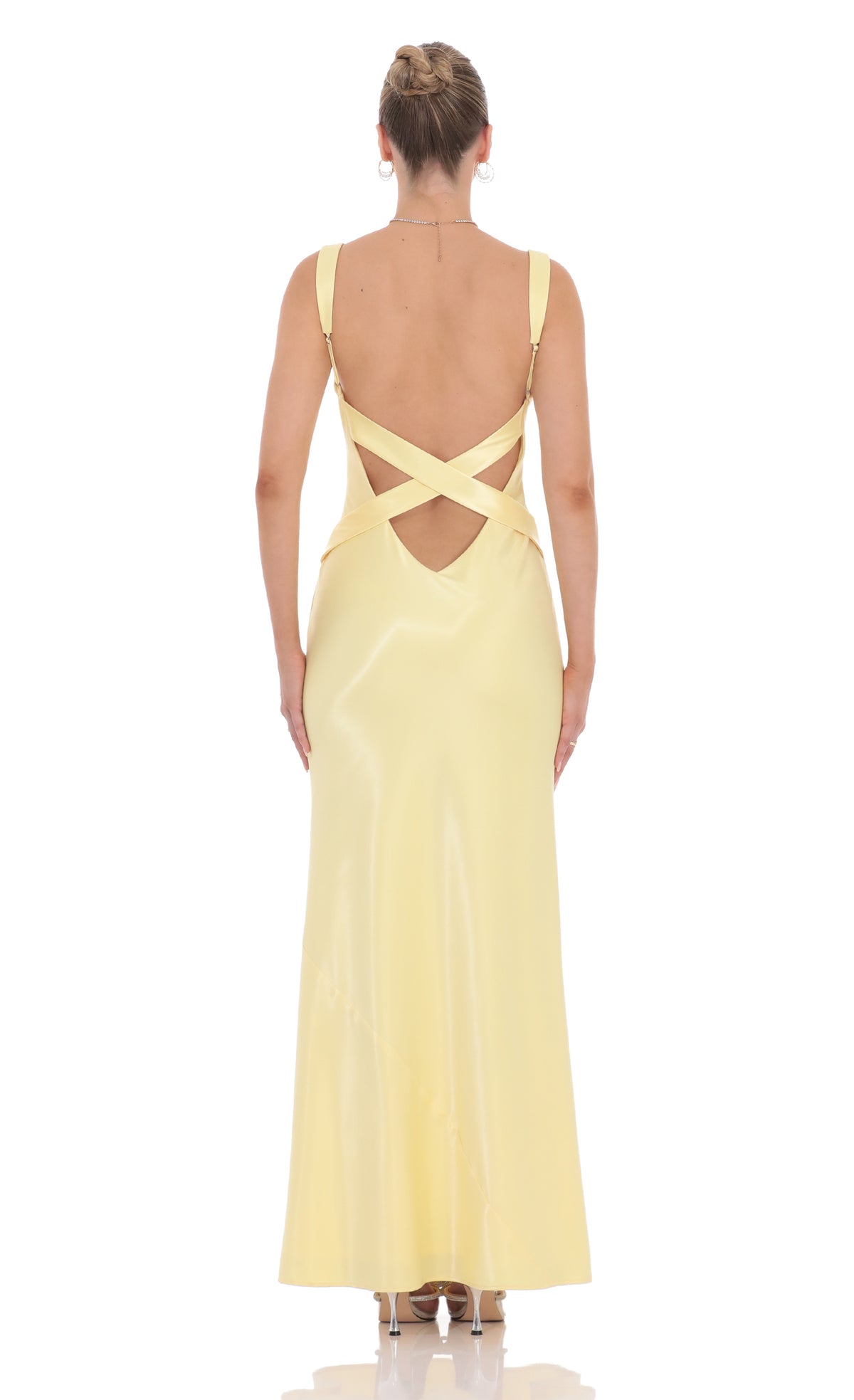 Satin Open Back Maxi Dress in Yellow