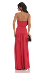 Strapless Drop Waist Maxi Dress in Red
