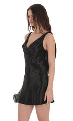 Satin Open Back Dress in Black