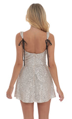 Silver Sequin A-line Dress in Tan