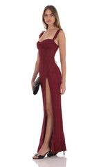 Lace Ruffle Sleeve Maxi Dress in Wine