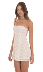 Floral Strapless Fit and Flare Dress in Ivory