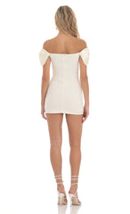 Off Shoulder Bow Sleeves Dress in Ivory