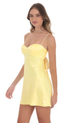 Satin Sweetheart Neck Dress in Yellow