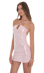 Sequin Keyhole Dress in Pink