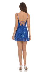 Sequin Cowl Neck Dress in Blue