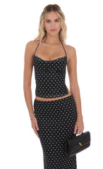 Polka Dot Cowl Neck Two Piece Set in Black