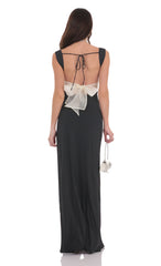 Open Back Bow Maxi Dress in Black