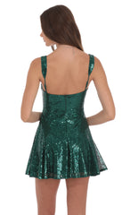 Sequin Skater Dress in Green
