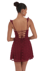 Lace Ruffle Strap A-Line Dress in Burgundy
